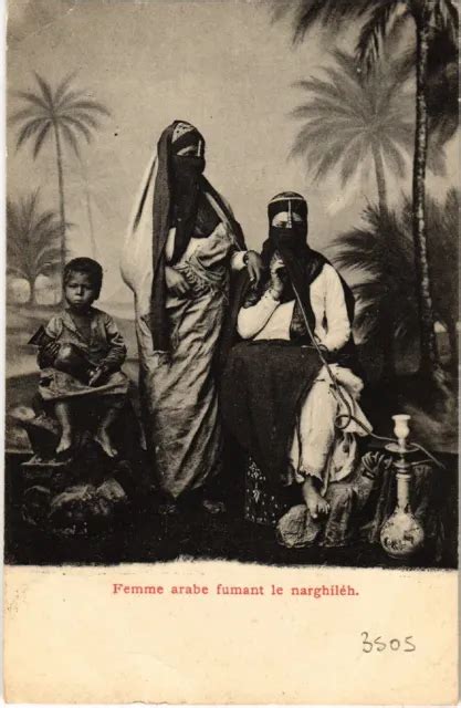 pc cpa egypt types and scenes femme arabe fumant vintage postcard