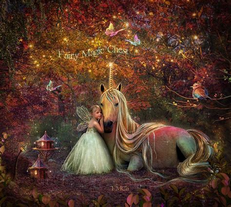 Unicorn Digital Background Rainbow Colors Enchanted Forest With Fairy