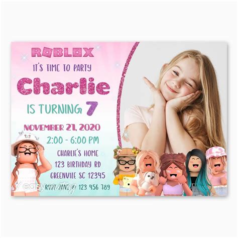 Roblox Birthday Invitation For Girls With Photo Easy Inviting