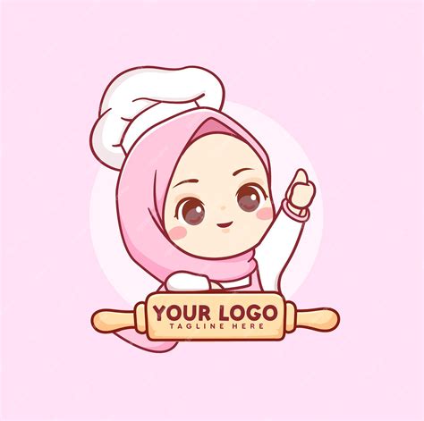 Premium Vector Cute Muslim Hijab Girl Chef Bakery Logo