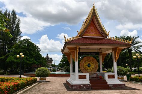 World Peace Gong In Patuxai Park In Vientiane Laos Stock Photo