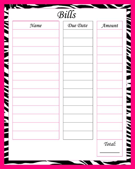 Free Printable Monthly Bill Checklist Printable Templates