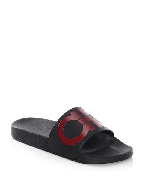 Ferragamo Groove Rubber Slides In Nero Black For Men Lyst