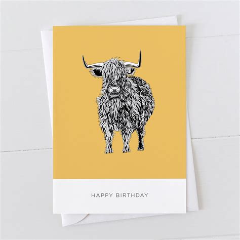 Highland Cow Happy Birthday Card Bird The Artist