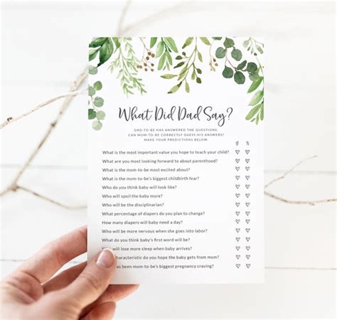 What Did The Dad Say Baby Shower Game Printable Eucalyptus Etsy Uk
