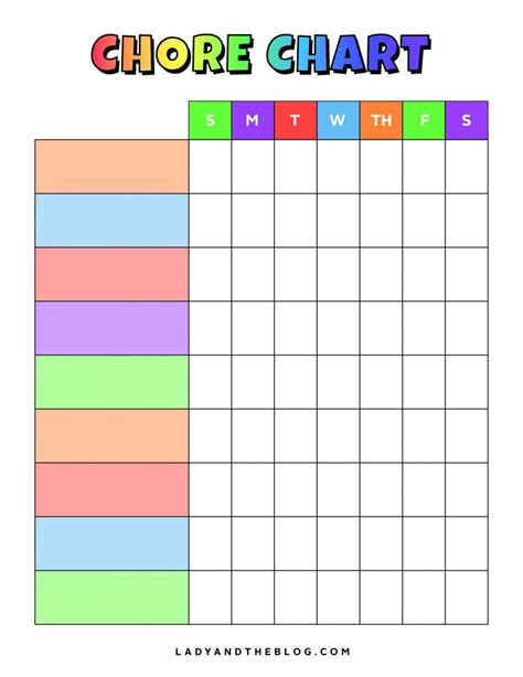Printable Chore Chart For Kids Weekly Chore Chart Template