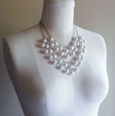 White Pearl Bib Necklace Pearl Necklace Wedding Necklace Etsy