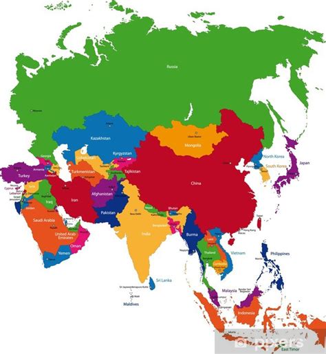 Duvar Resmi Renkli Asya Haritası Pixers Tr