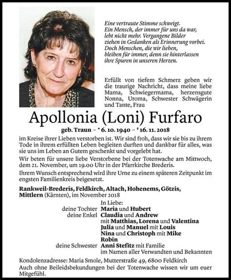 Todesanzeigen Von Apollonia Furfaro Todesanzeigen Vorarlberger