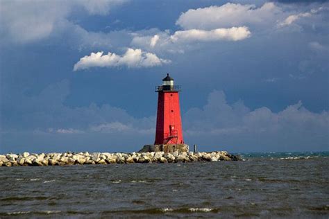 Manistique Red Lighthouse On A Pier On Lake Michigan In The Etsy