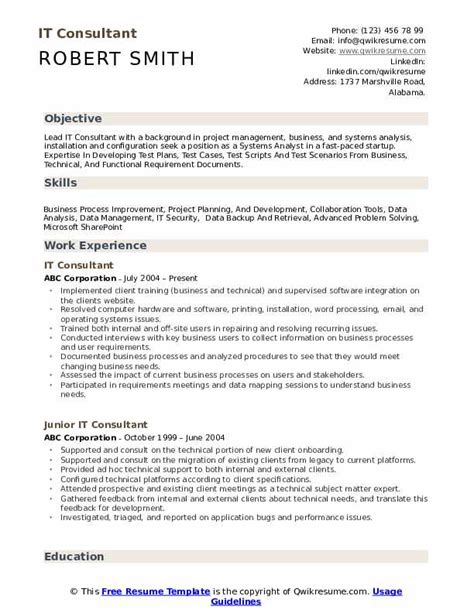 Use a consultant resume template. IT Consultant Resume Samples | QwikResume