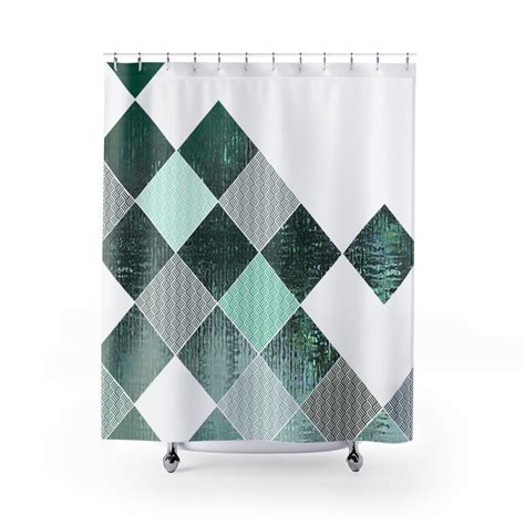 Abstract Geometric Shower Curtain Set With Green And Blue Bold Etsy