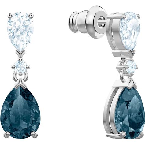 Swarovski Vintage Pierced Earrings Blue Rhodium Plating 5452579