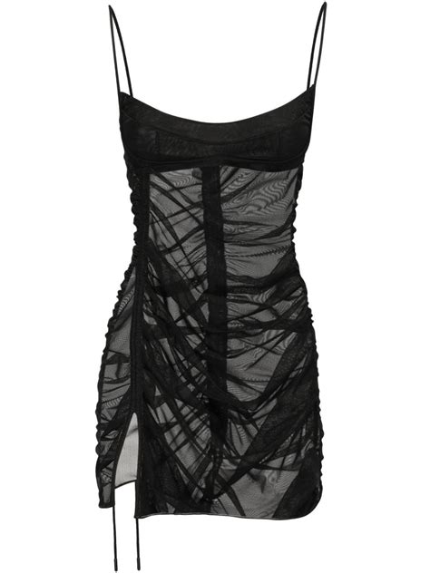 Mugler Ruched Tulle Sheer Mini Dress W Slit In Black Lyst Uk