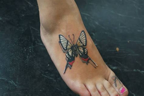 3d Butterfly Foot Tattoo