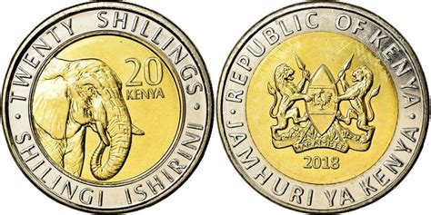 Coin Kenya 20 Shillings 2018 Eléphant Bi Metallic African Coins