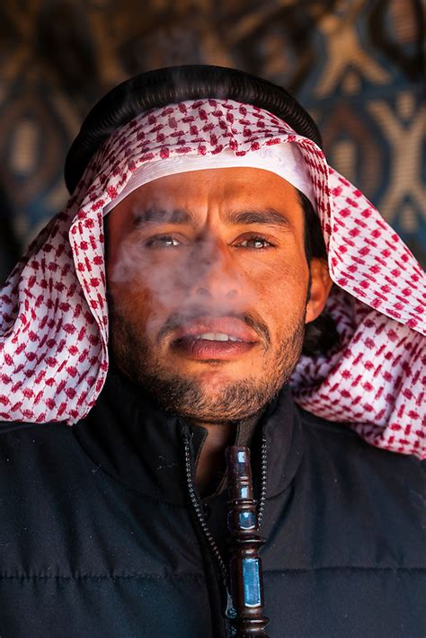 Bedouin Man Smoking Sheesha Water Pipe Captains Desert Camp