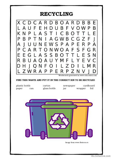 RECYCLING WORDSEARCH English ESL Worksheets Pdf Doc