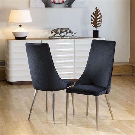 Set Of 2 Sleek Velvet High Back Modern Dining Chairs Black Fabric P144