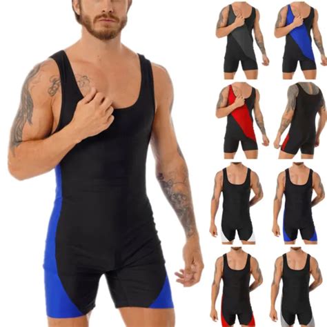 Mens Bodysuit Wrestling Singlet Jumpsuit Underwear Jogging Leotard