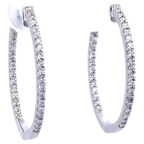 Ceylon Blue Sapphire Diamond Oval In Out Hoop Earrings 18 Karat White