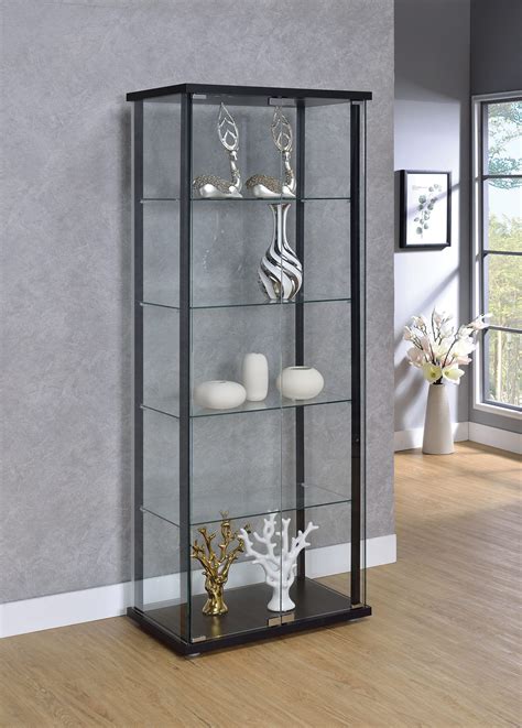Display And Curio Cabinets 5 Shelf Glass Curio Cabinet Black And Clear