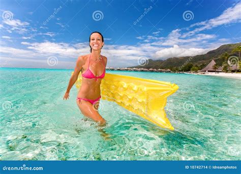 Woman Smile Beach Raft Stock Photo Image Of Holiday