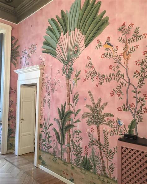Pink Walls Hand Painted Wallpaper Of Wallpaper Pink And Green