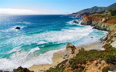 Download Wallpapers California 4k Waves Coast Ocean Beautiful