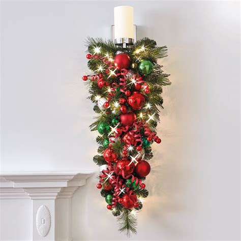 The Cordless Prelit Classic Holly Jolly Holiday Trim Teardrop Sconce