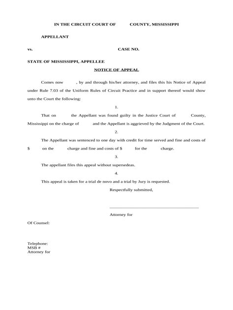 Mississippi Notice Appeal Form Fill Out And Sign Printable Pdf