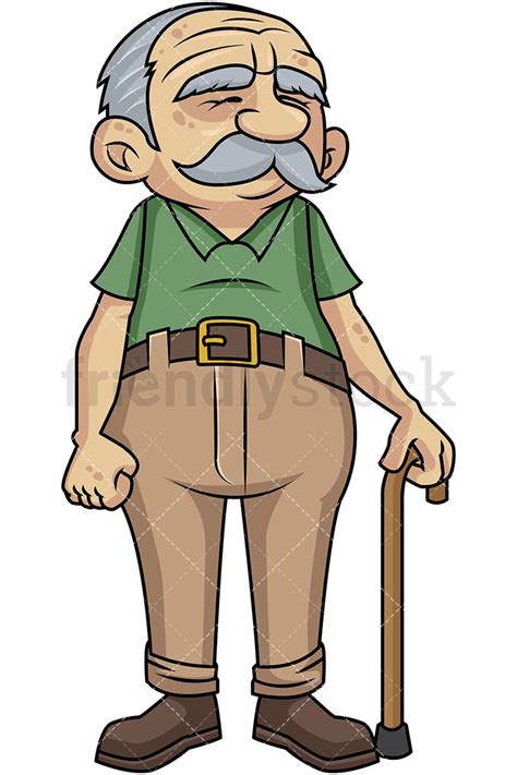 Old Man With Walking Stick Cartoon Vector Clipart