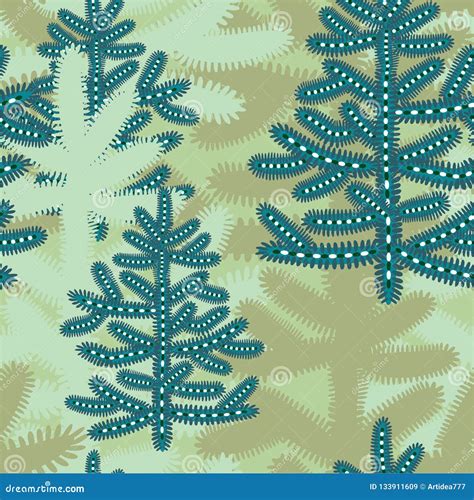 Cartoon Winter Seamless Pattern With Stylized Snowy Christmas Trees