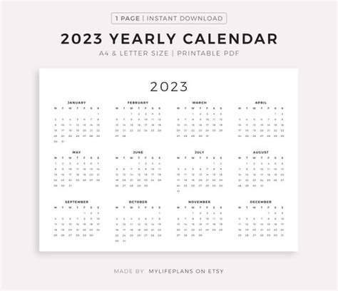 Minimalist 2023 Calendar Simple Kalender Table Design