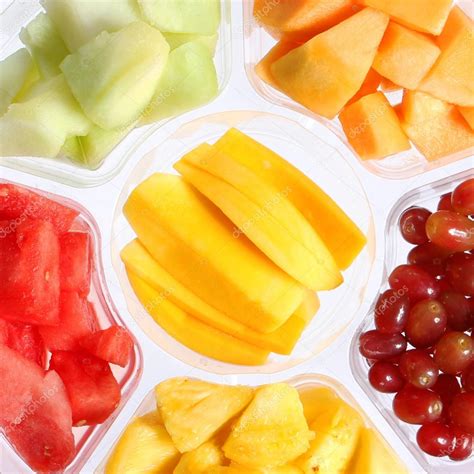 Fresh Pieces Of Fruits In Plastic Container Healthy Life Different