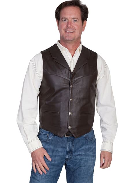 Leather Vest Collection Scully Mens Western Style Lapel W Snaps