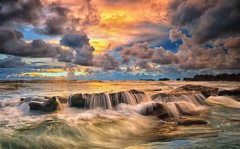 Nature Landscape Sunset Coast Beach Sky Clouds Sea Rock Bali