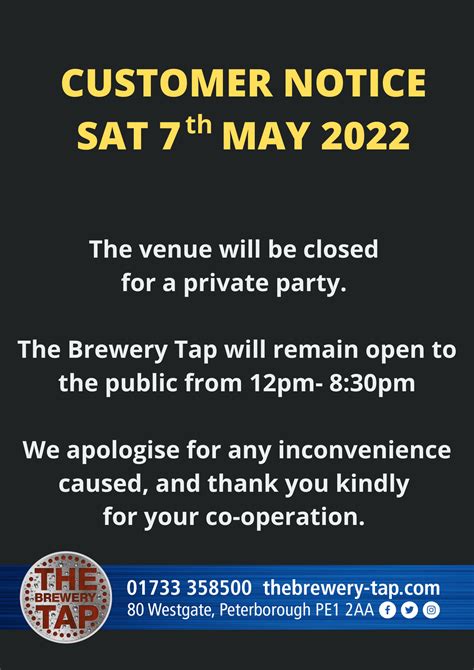 Customer Notice The Brewery Tap Peterborough