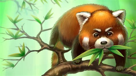 Download Wallpaper 1920x1080 Red Panda Branches Leaves