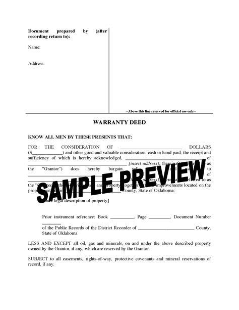 Oklahoma Warranty Deed Form Download Printable Pdf Templateroller Images