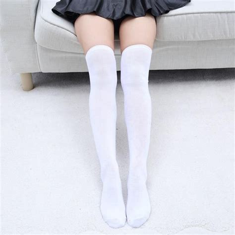 Women Above Knee Length Solid Striped Stockings Socks Thigh High Stockings Knee High