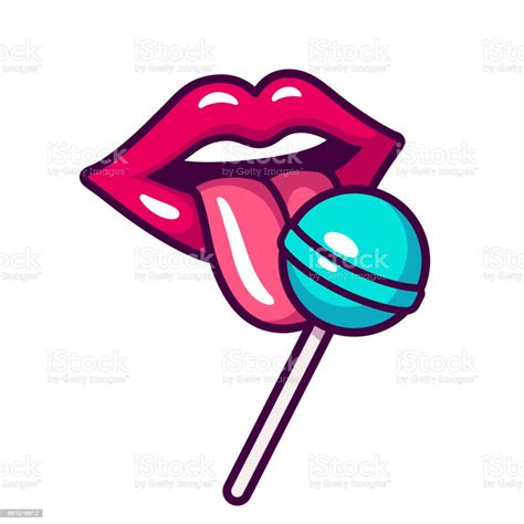 Female Lips Licking Lollipop Stock Illustration Download Image Now