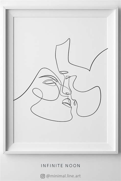Minimalist line art print romantic couple drawing love etsy. Two Faces Line Art in 2021 | Kiss illustration, Line art ...