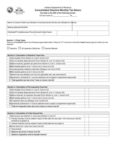Fillable Form Mf 360 Consolidated Gasoline Monthly Tax Return