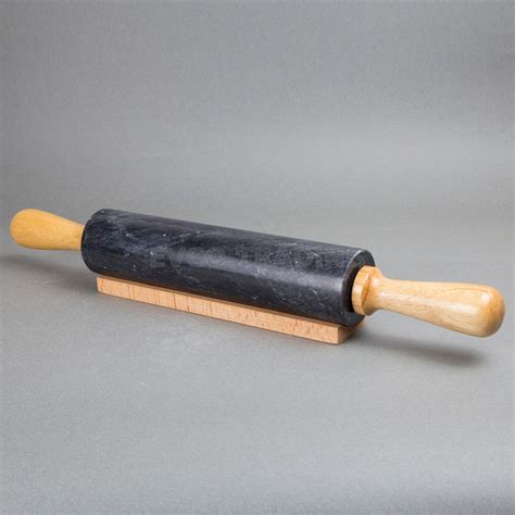 Natural Black Marble Rolling Pin With Deluxe Wood Handles And Cradle