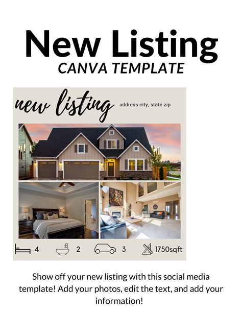 New Listing Social Media For Real Estate Canva Template Etsy
