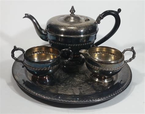 Antique Viking Plate Silver E P Copper Tea Serving Set With Tray
