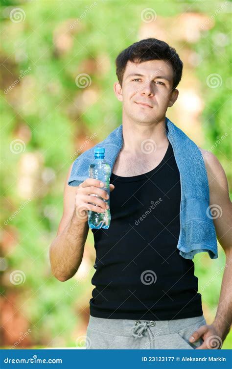 Man Drinking Water After Fitness Stock Image Image Of Handsome