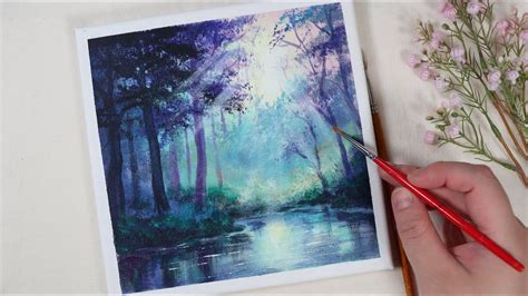 Dawn Forest Easy Acrylic Painting For Beginners Paintingtutorial