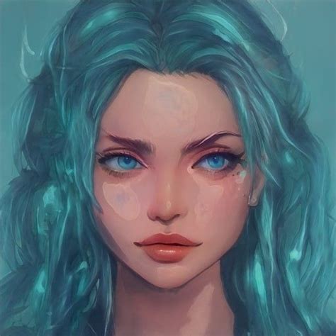 anime curly hair anime blue hair dark teal hair bright blue hair digital portrait art